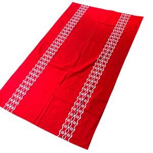Vintage 60's printed cotton tablecloth red & white geometric print rectangle